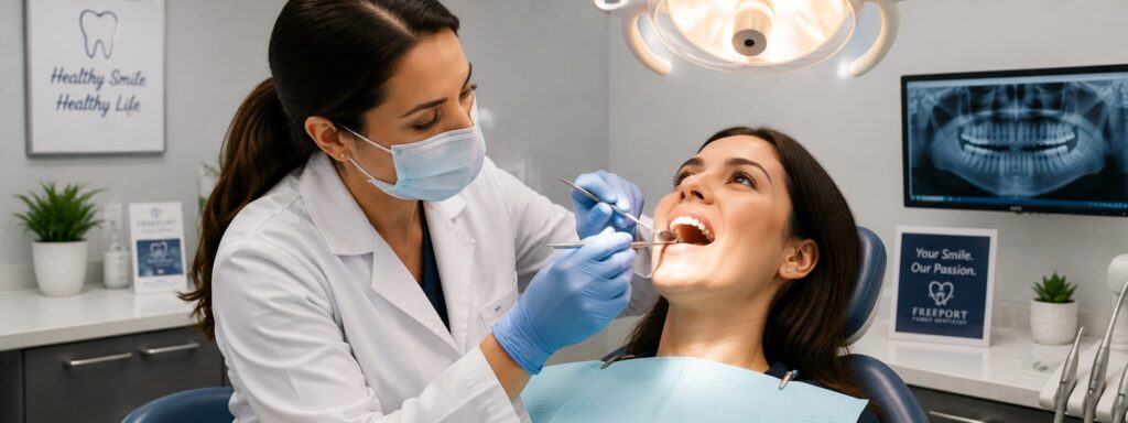 Routine dental examination during a preventive dental visit in Freeport TX