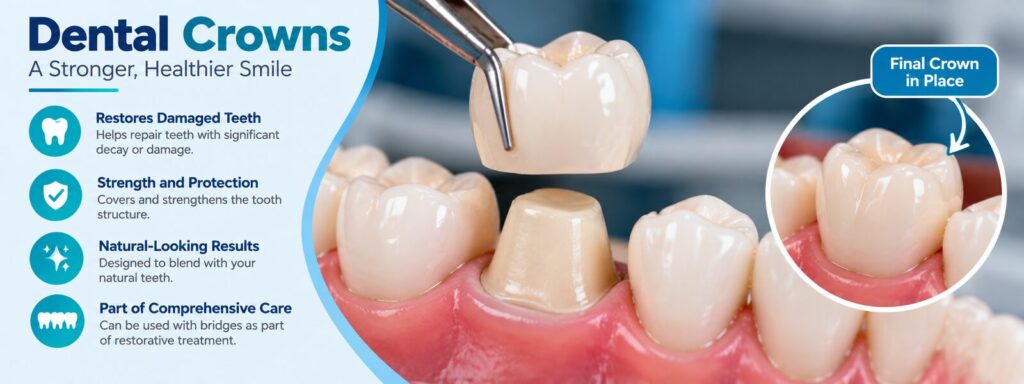 Dental crown for a damaged tooth