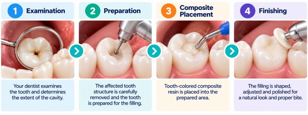 Tooth-colored filling procedure steps